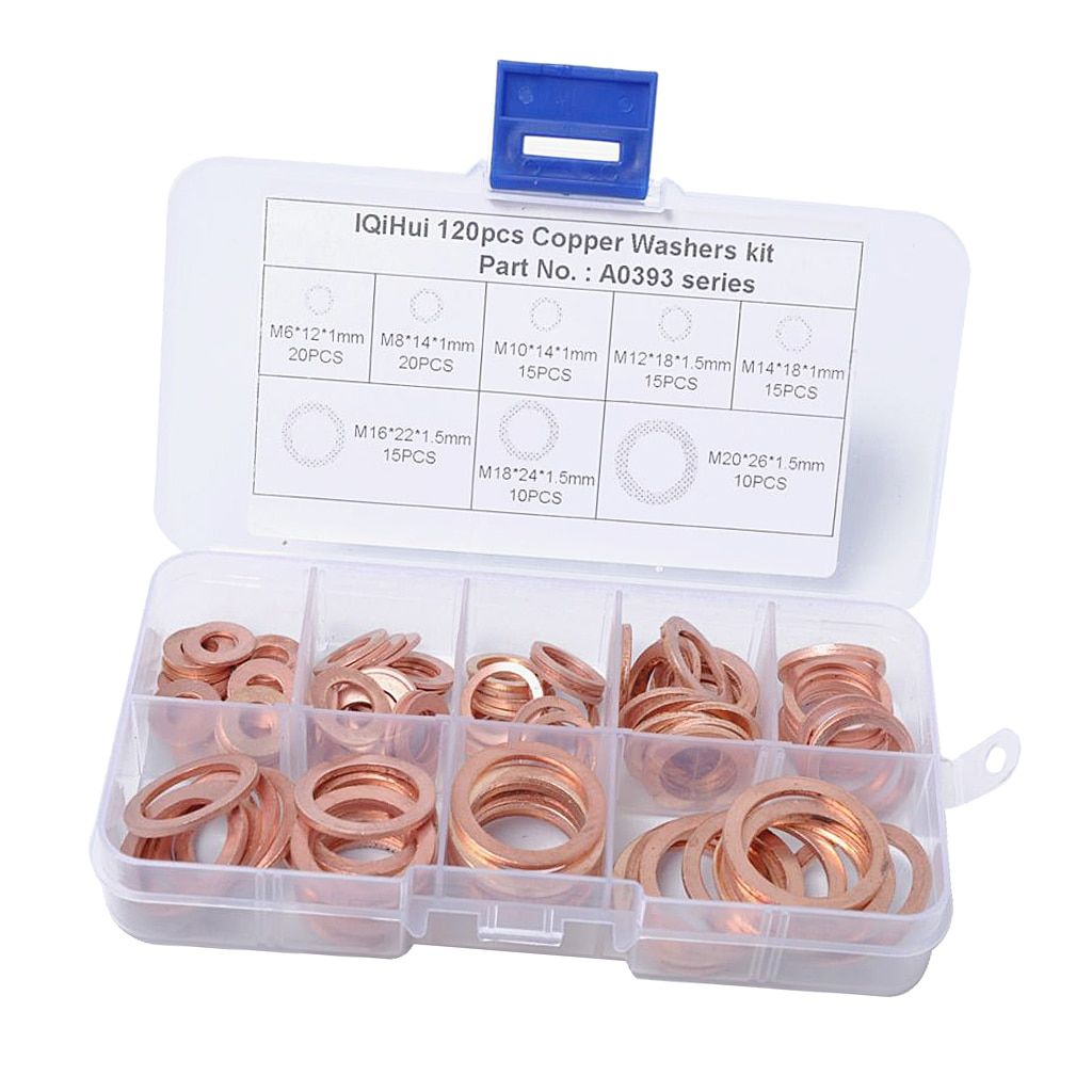 120 Pieces 8 Sizes Copper Washers Flat Ring Sealing Fitting Washers Gasket