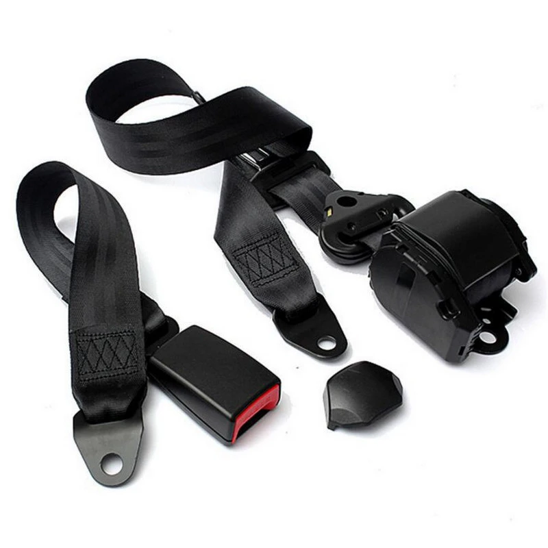 Motor Vehicle Adjustable 3-point Retractable Seat Belt Webbing Kit, Adjustable Waist, Heavy Nylon Belt