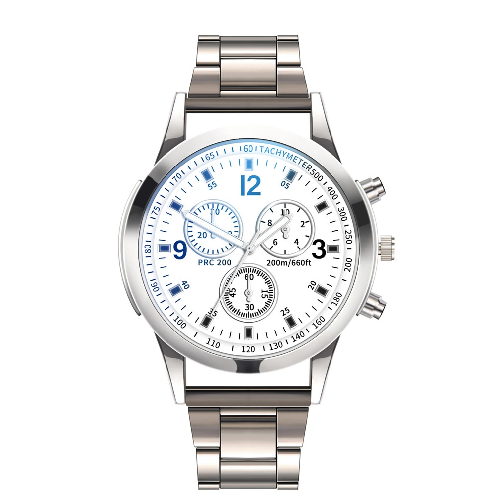 Blue Light Glass Three Eye Steel Band Watch Men'S Quartz Watch