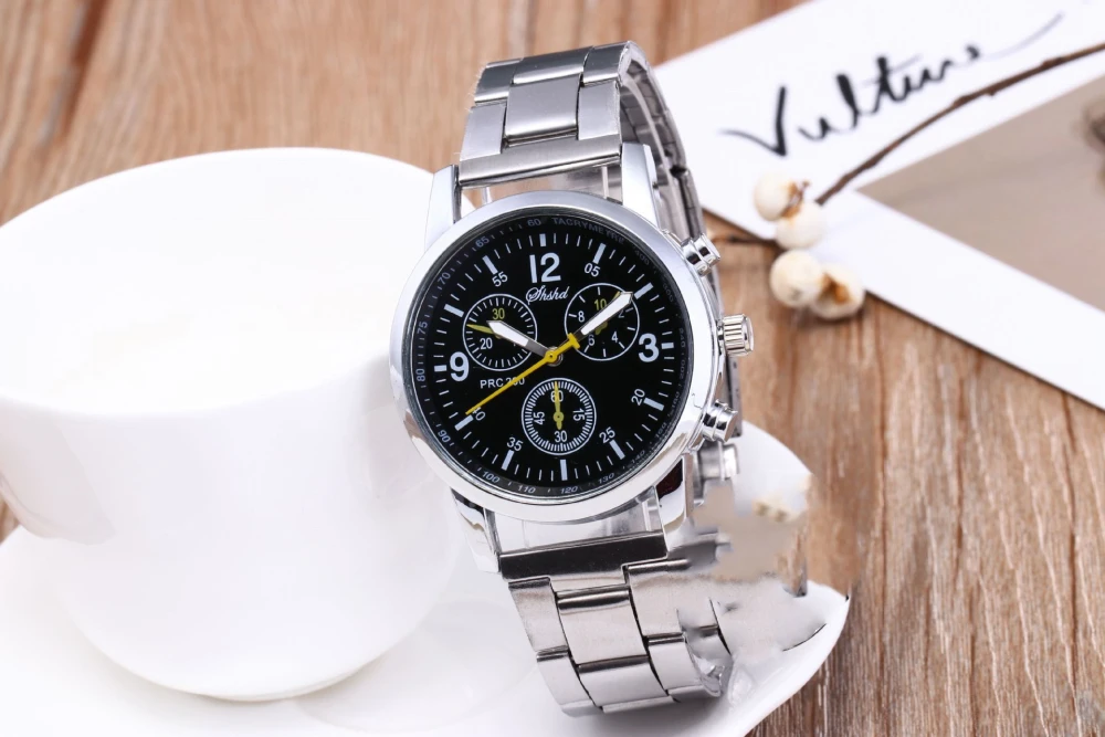 Three Eyes Six Needles Steel Band Watch Men's Watch Gift Quartz Hand