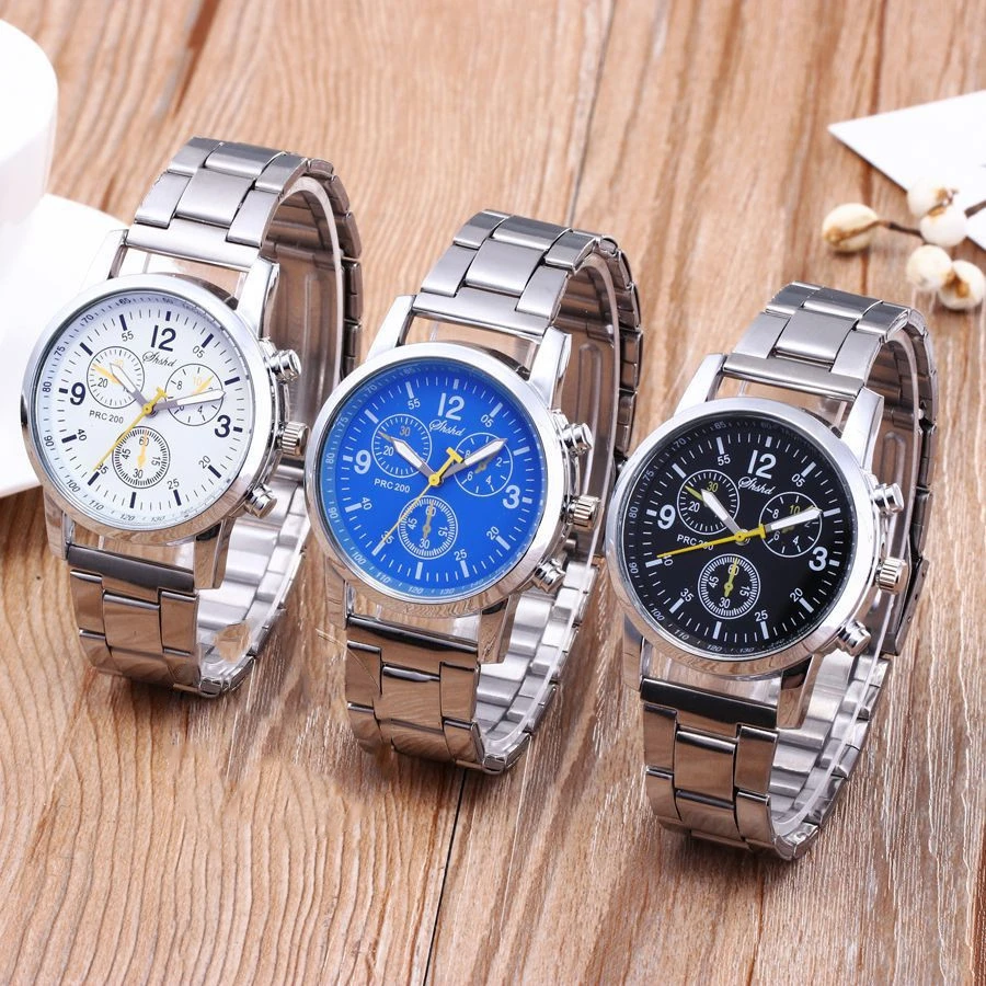 Three Eyes Six Needles Steel Band Watch Men's Watch Gift Quartz Hand