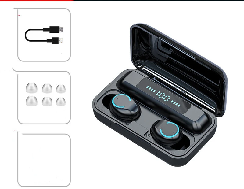 The New Private Model F9-9 Bluetooth Headset 5.0 Binaural Touch Screen Display Mini Cross-Border