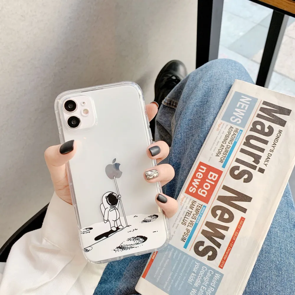 Compatible With Apple, Creative Spaceman Transparent 12 Pro Mobile Phone Case Cute Cartoon For  Silicone Anti-Fall