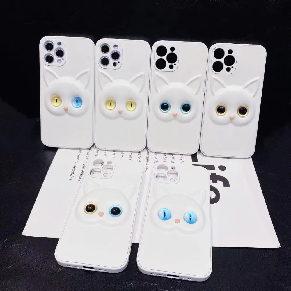 Three-dimensional Different Pupil Cat Leather Phone Case Creative Protective Cover