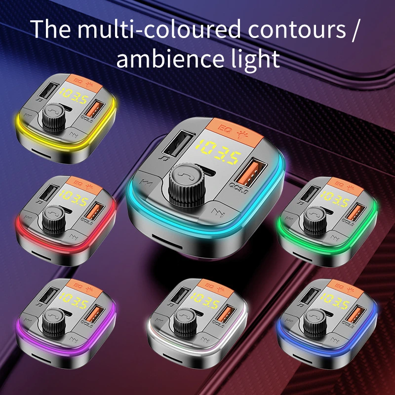 832 Car Mp3 Player Colorful Atmosphere Breathing Light Hands-Free Car Bluetooth Qc3.0 Car Charger