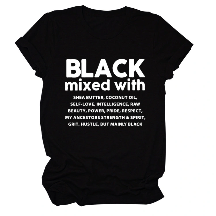 Black Mixed With Letter Pullover Bottoming T-Shirt