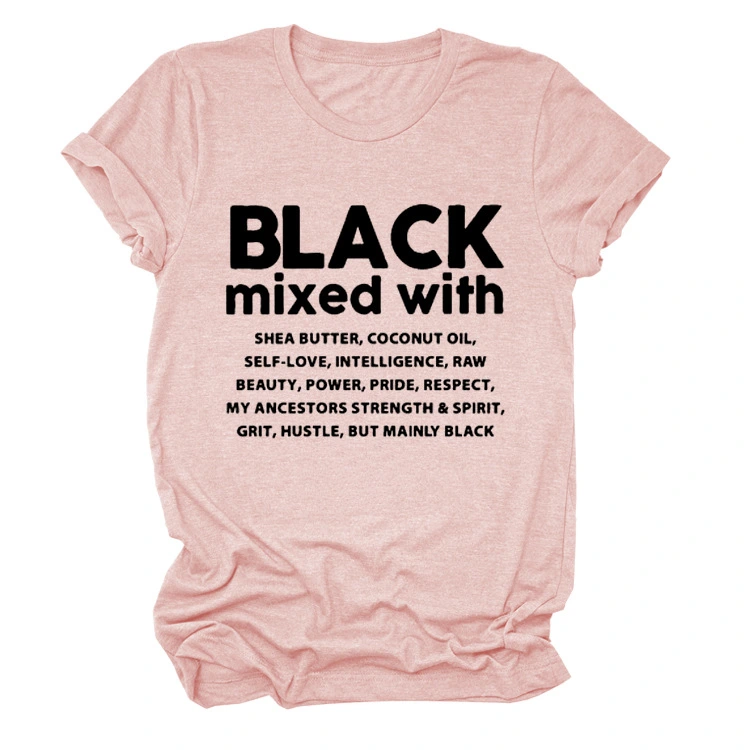 Black Mixed With Letter Pullover Bottoming T-Shirt
