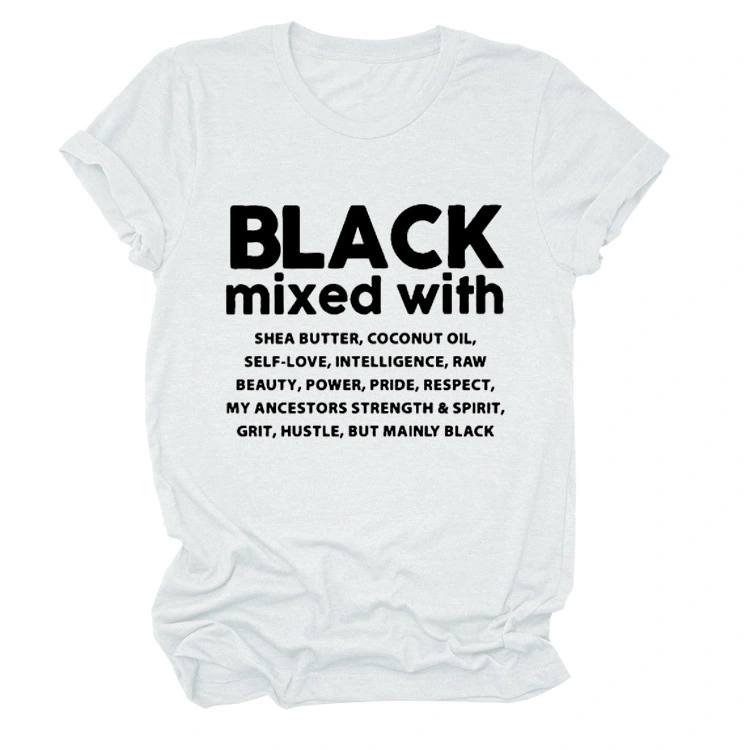 Black Mixed With Letter Pullover Bottoming T-Shirt