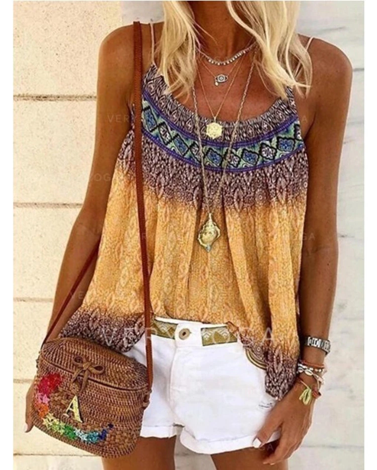 Casual Loose Beach Printed Cotton Camisole