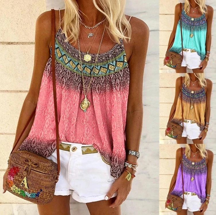 Casual Loose Beach Printed Cotton Camisole