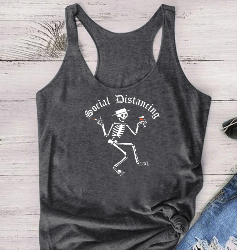 European And American Printed Social Distancing Letter Vest Women