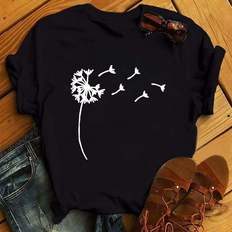Summer New Fashion Red Love Bicycle Printing Ladies Black T-Shirt Loose Casual