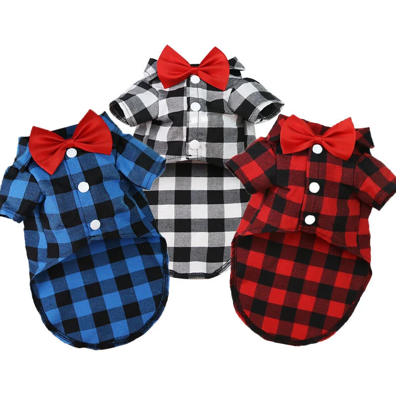 Dog Plaid Shirt Suit Wedding Dress Method Fighting Pug Small, Medium And Large Dog Pet Clothes Cat Spring Summer Autumn