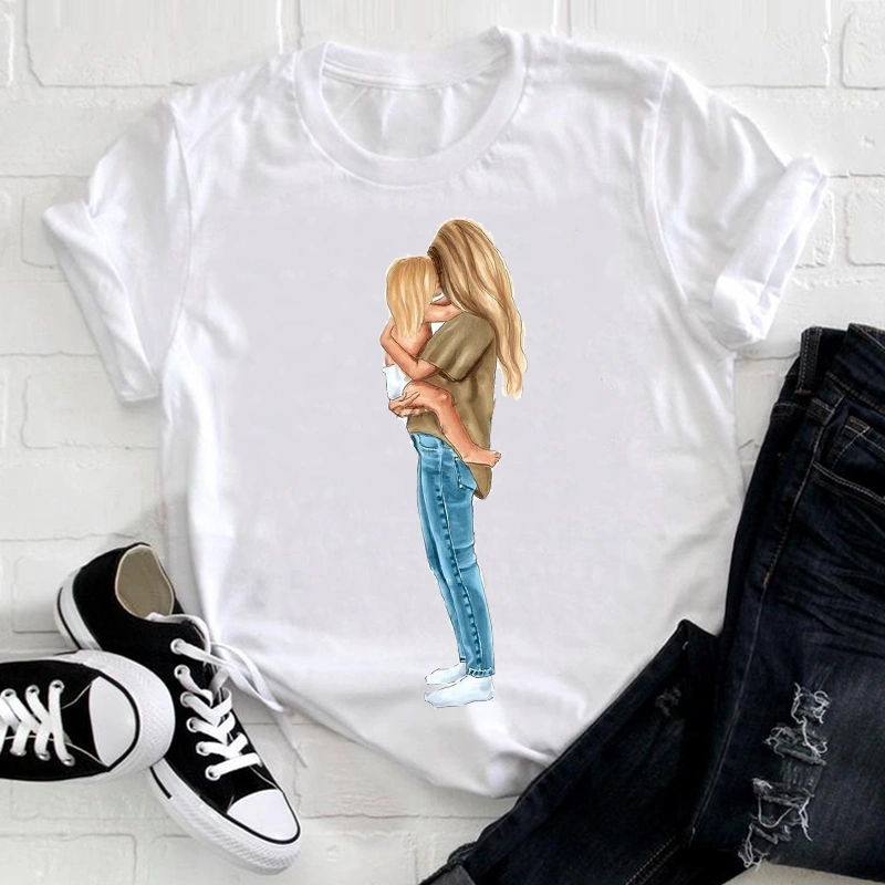 Summer Mother Family Of Four Family Wear Parent-child Print White T-shirt