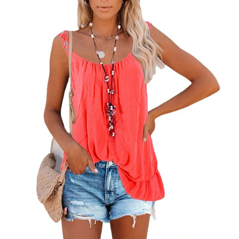 Women's Sling Solid Color Double Layer Stitching Top