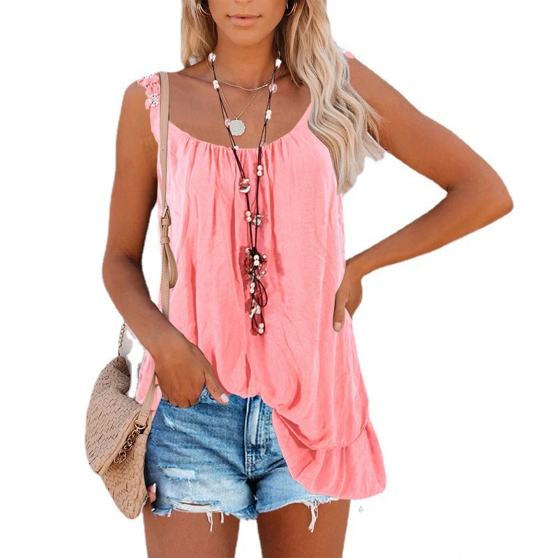 Women's Sling Solid Color Double Layer Stitching Top