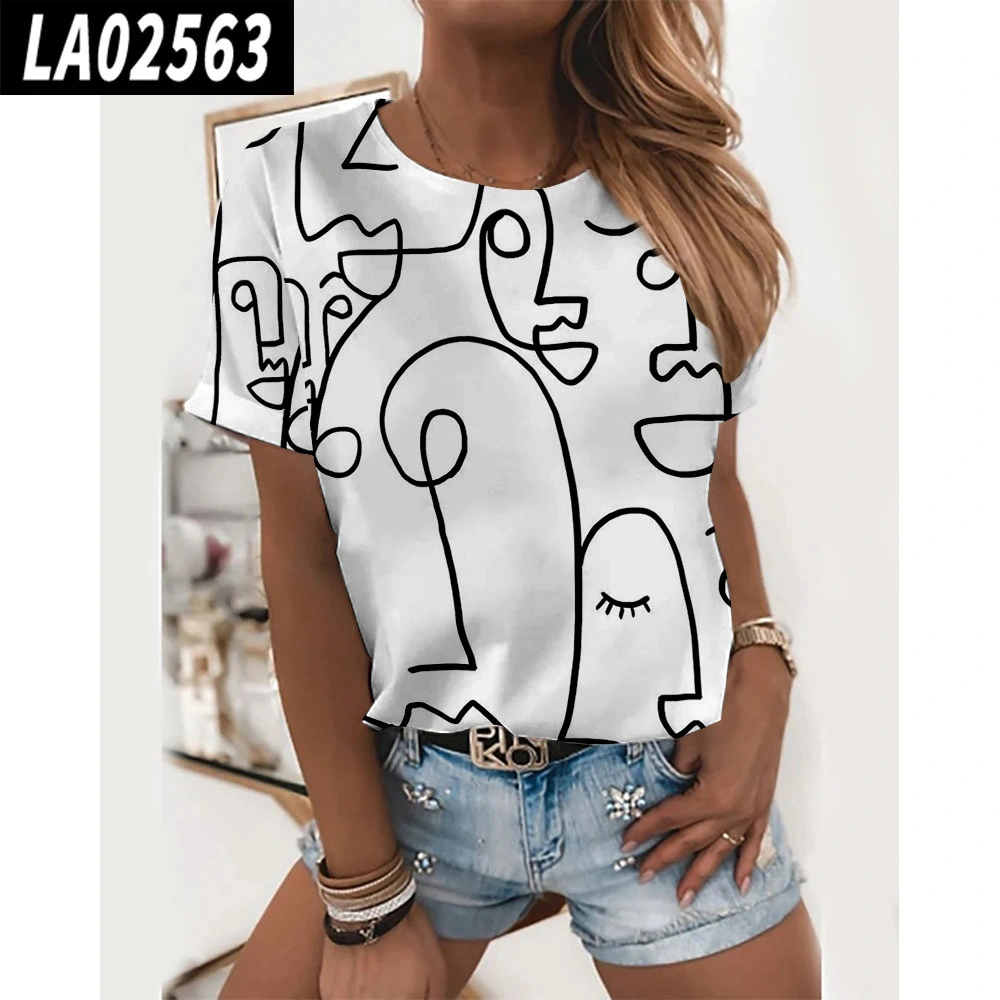 Summer Women's Abstract Painting Pattern Printing 3D Digital Printing Round Neck T-Shirt