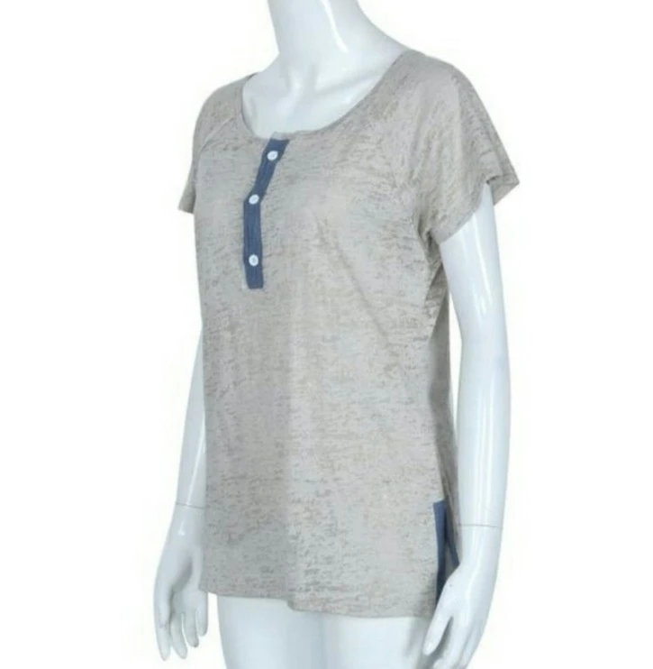 Slit Hem All-Match T-Shirt Contrast Color Loose Top