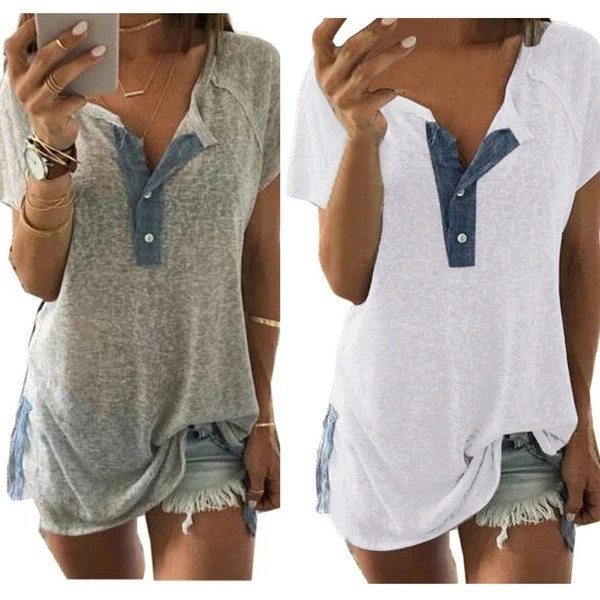 Slit Hem All-Match T-Shirt Contrast Color Loose Top