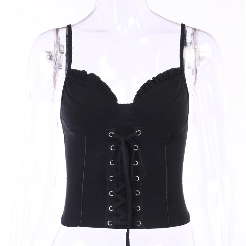 Dark Court Style Corn Eyelet Strappy Back Top
