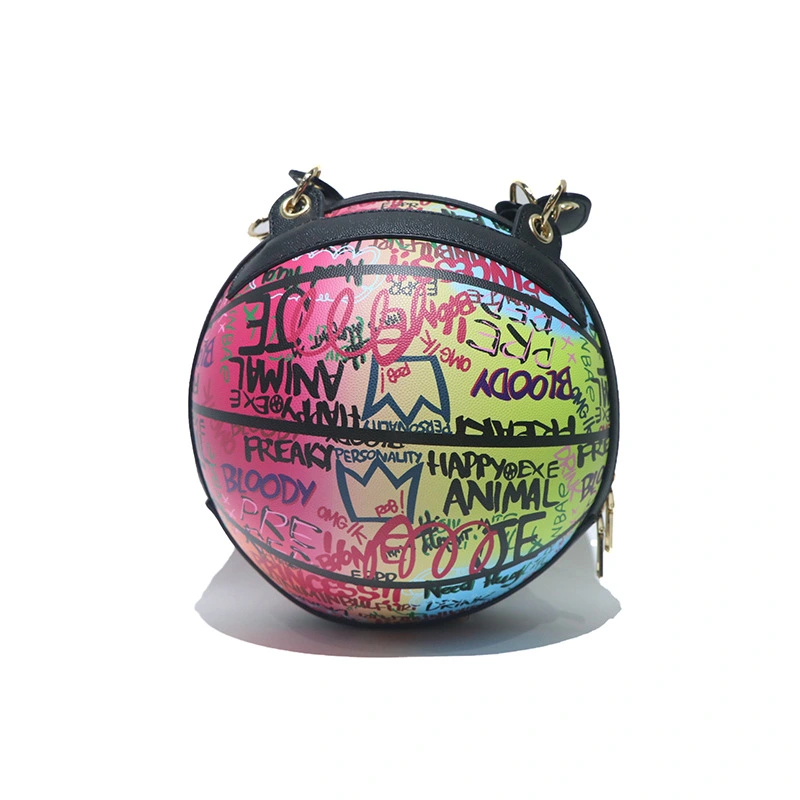 New Round Personalized Painted Graffiti Basketball Bag Chain Small Round Bag