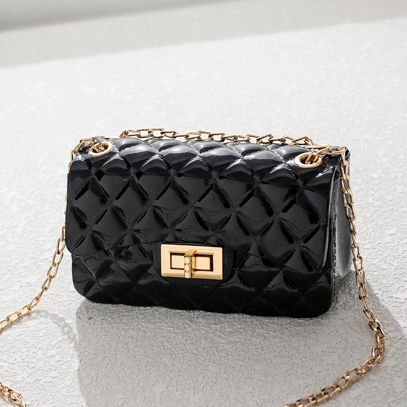 Korean Fashion Solid Color Rhombus Single Shoulder Messenger Fresh Jelly Bag Mobile Phone Coin Chain Small Square Bag