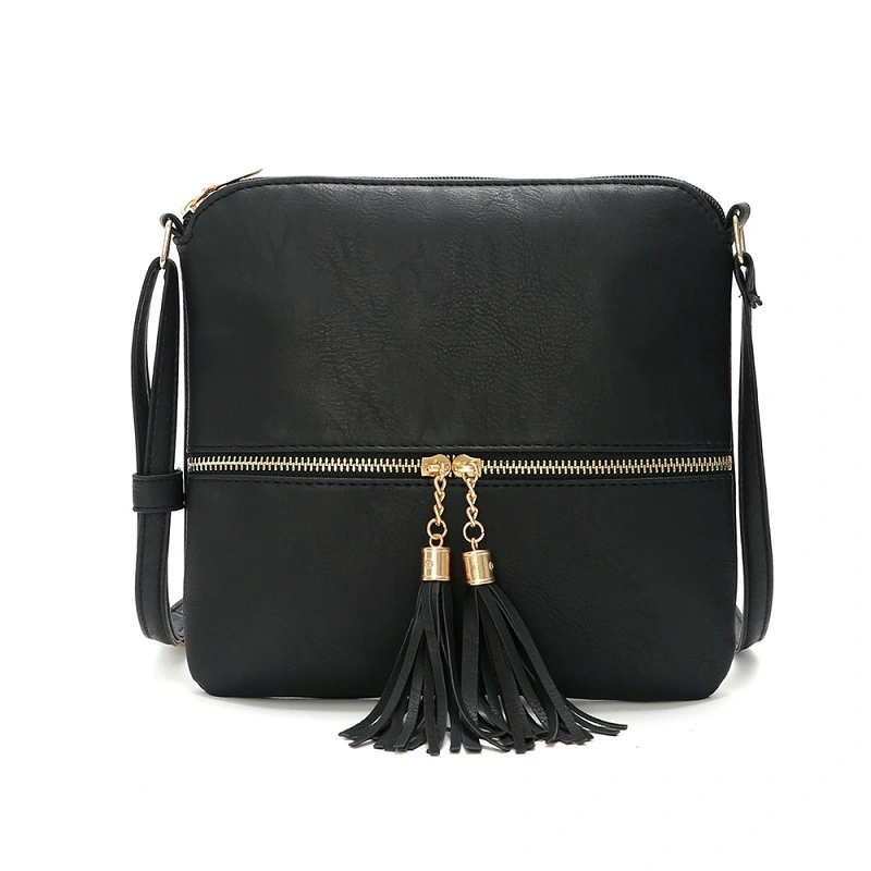 New Style Double Fringe Front Pocket Zipper Diagonal Shoulder Bag Women's Bag Shoulder Bag