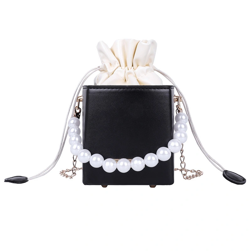 Small Ladies Handbag Pearl Chain Bucket Bag