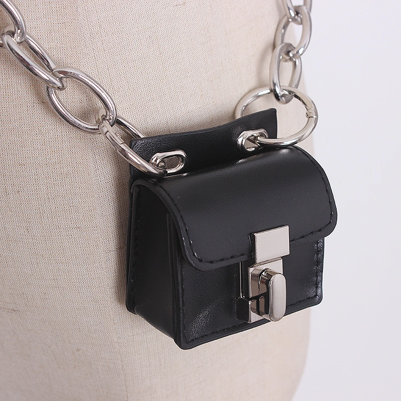 Functional Wind Dark Original Black Mini Earphone Bag Lock Small Square Bag Chain Messenger Bag