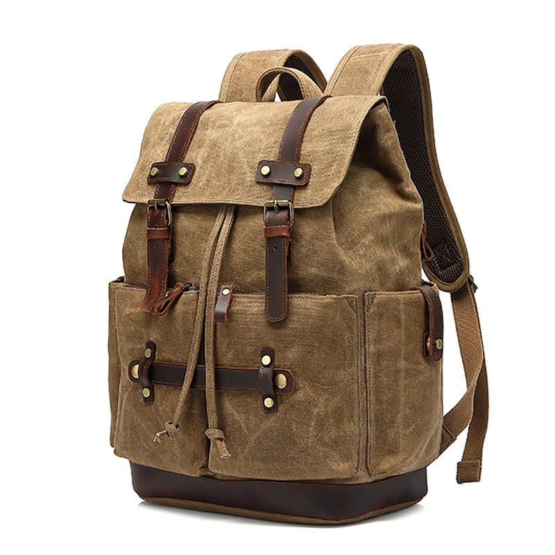 Men's Canvas Backpack Oil Wax Waterproof Computer Bag