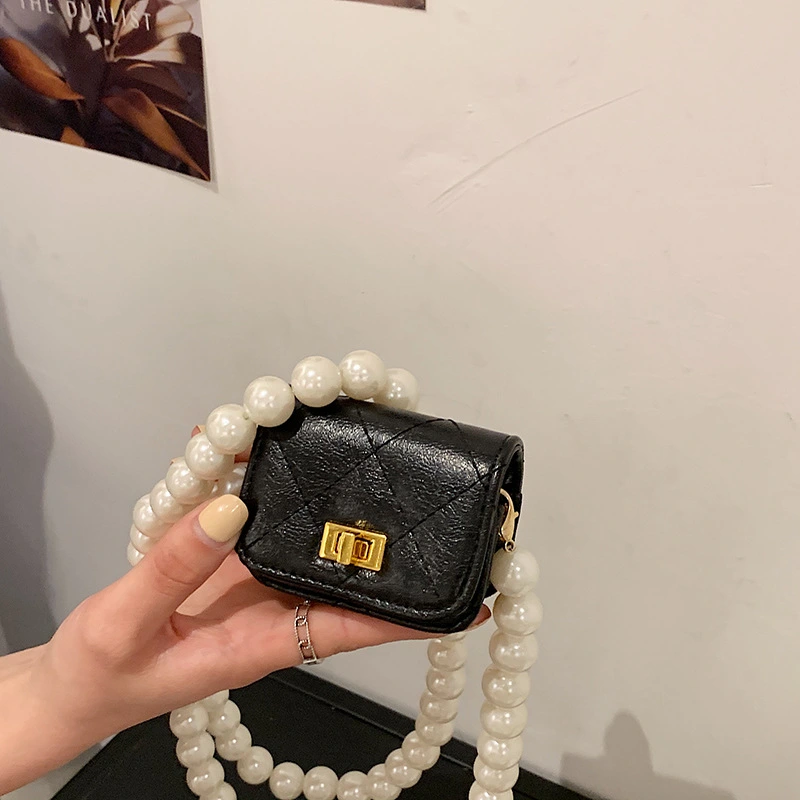 Simple Lock Mini Coin Purse Western Style Pearl Chain Messenger Female Fashion