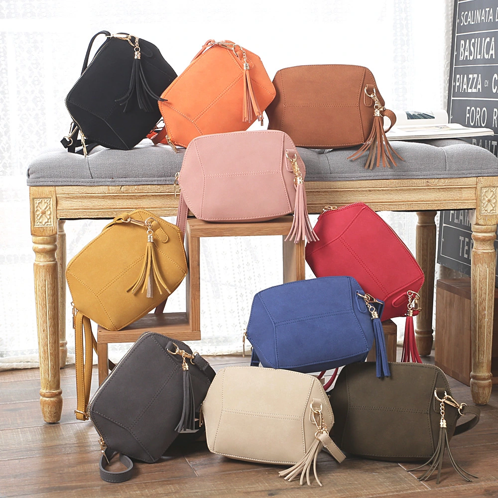 Fashionable And Simple Frosted Simulation Leather Candy Color Tassel Small Shell Bag