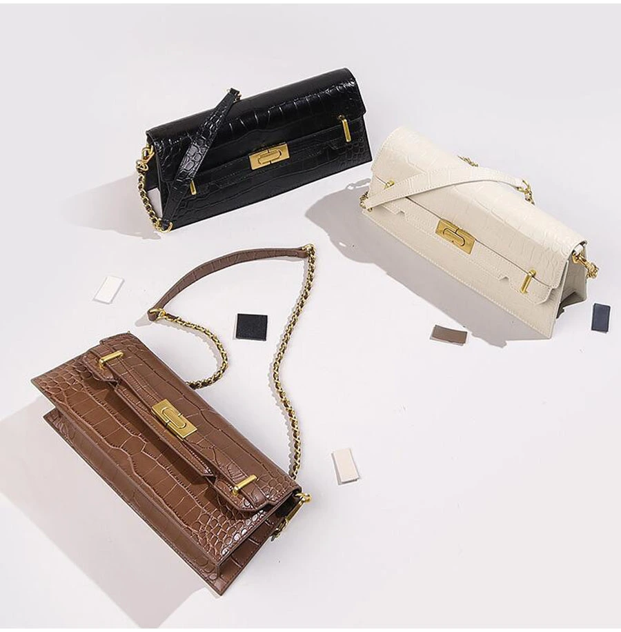 Simple Design Cowhide Chain One-shoulder Diagonal Bag