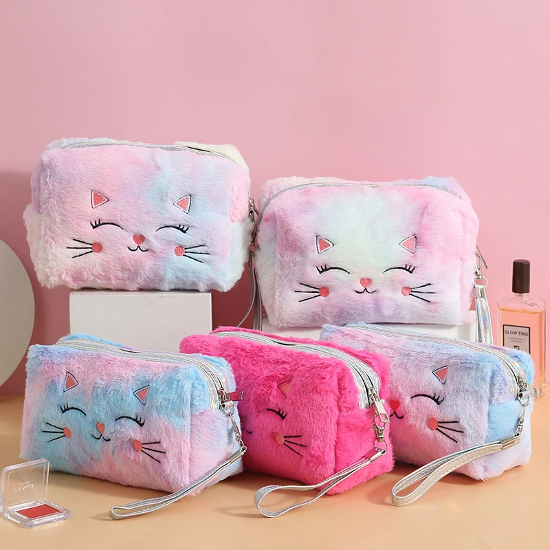 Colorful Fluffy Cat Pvc Cosmetic Soft Cute Zipper Bag