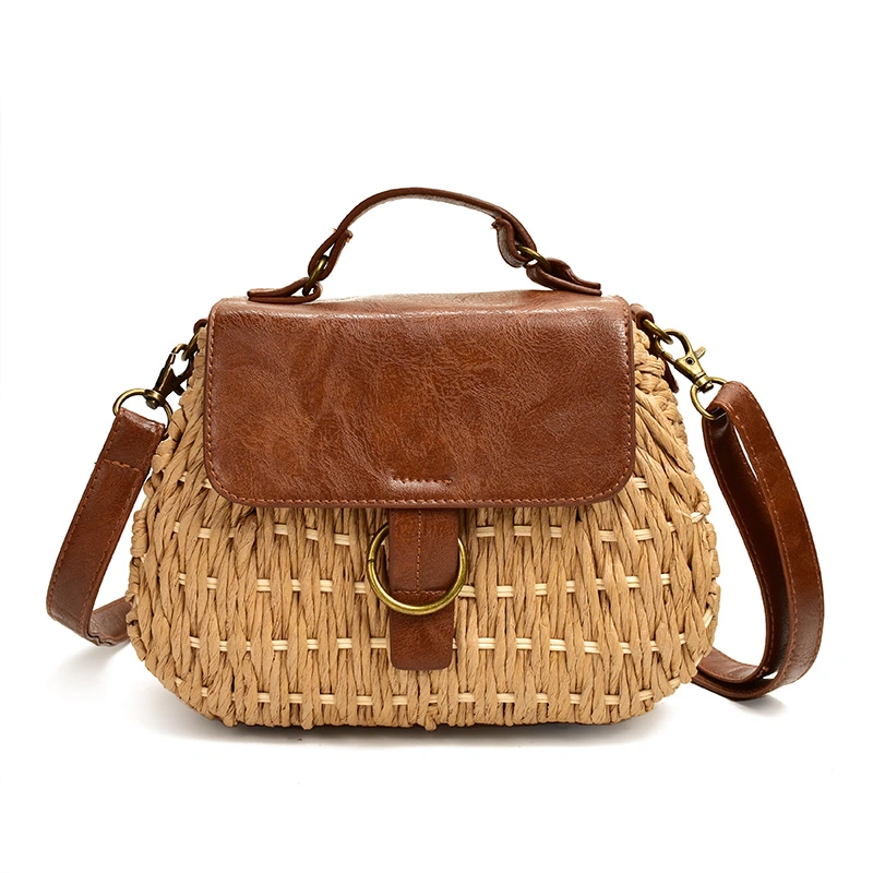 Antique straw woven bag messenger beach bag