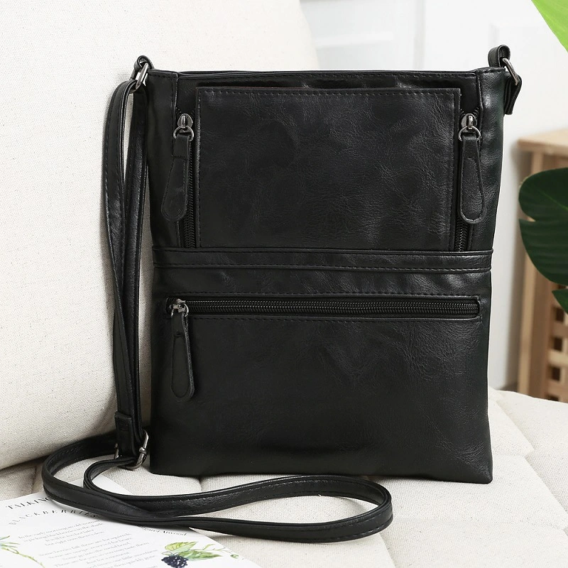 Front zipper contrast messenger bag