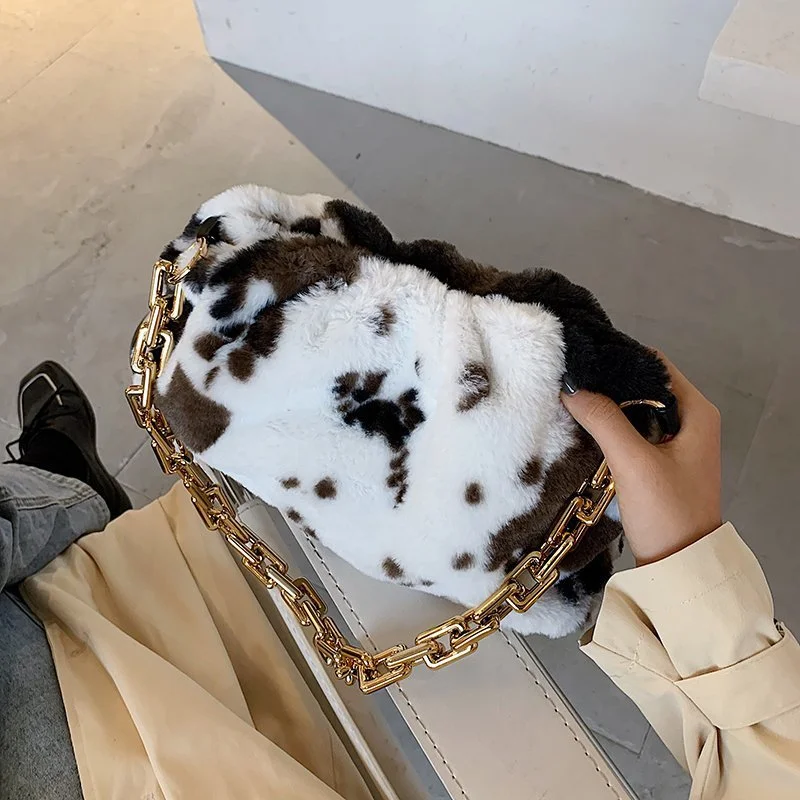 Fashion one shoulder chain Plush underarm bag