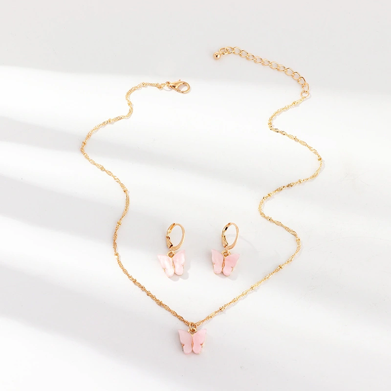 Creative Fashion Resin Butterfly Necklace And Earring Set