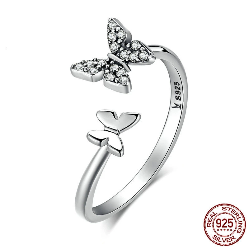 Popular Flying Butterfly S925 Sterling Silver Ring With Zircon Female Ring