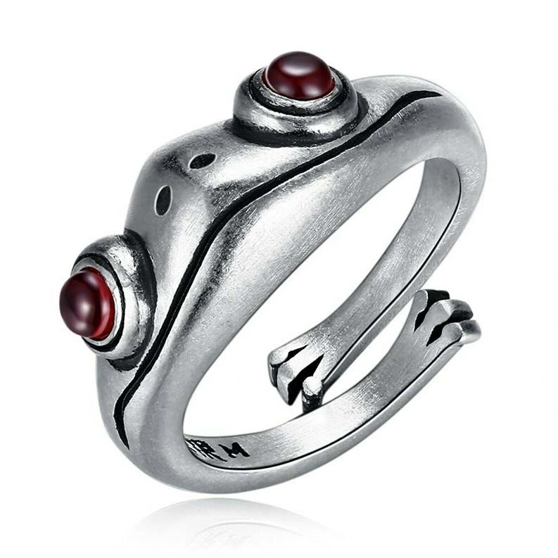 Fashion Retro Creative Garnet Frog Adjustable Ring