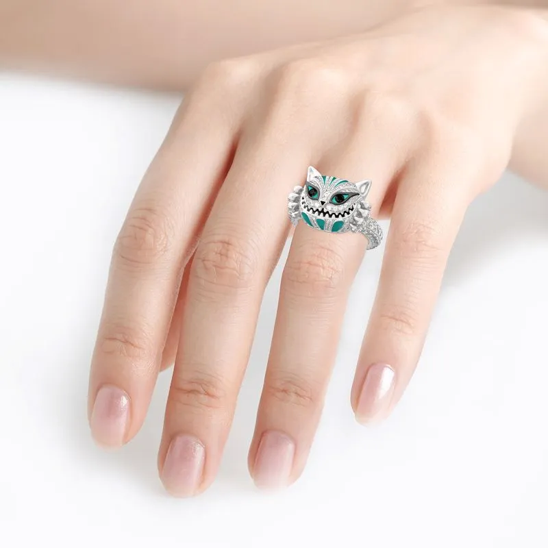 Diamond Drop Oil Skull Cat Ring