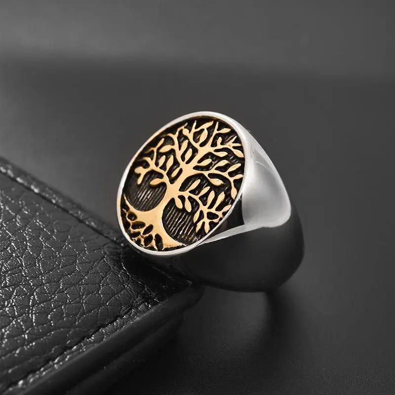 Stainless Steel Leaf Ring Set For Men Wholesale Tree Of Life Ring