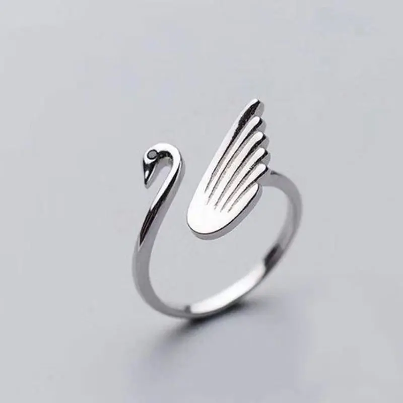 White Swan Ring Ring Glossy Sweet Princess Silver Plated