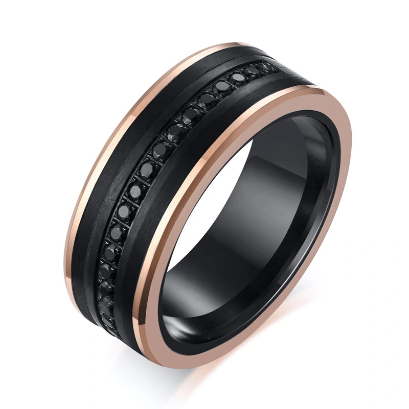 Brushed surface micro-inlaid zircon tungsten steel ring