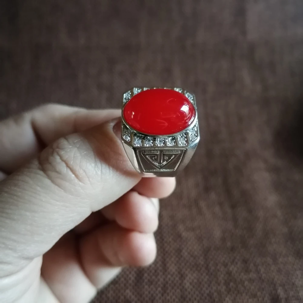 Men's Ring With Red Agate Gemstone