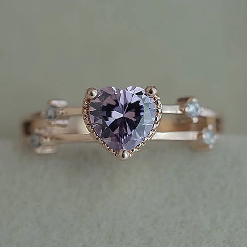 Heart Shaped 14k Purple Zircon Plated Ring