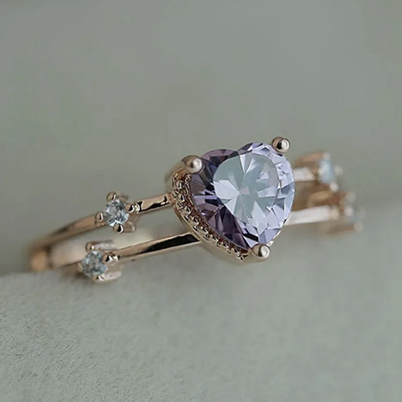 Heart Shaped 14k Purple Zircon Plated Ring