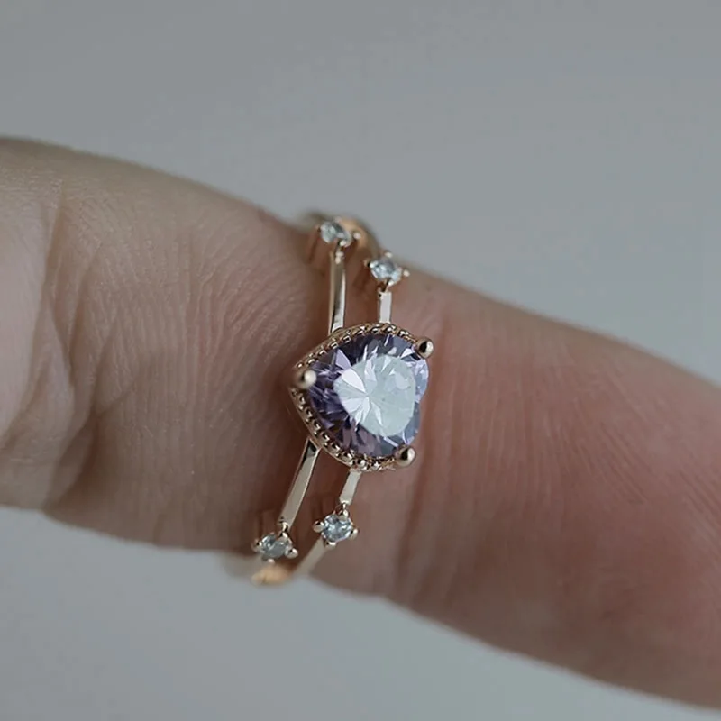 Heart Shaped 14k Purple Zircon Plated Ring