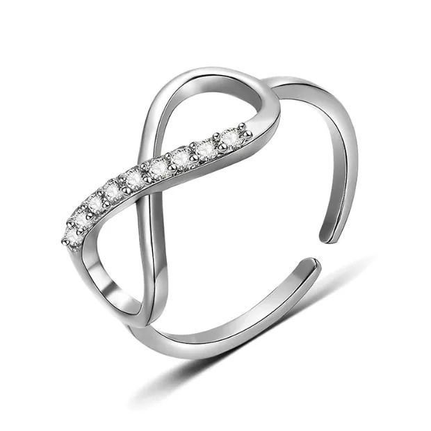 Jewelrox Brass Cubic Zirconia Infinity Rings Women Open Adjustable Silver Ring