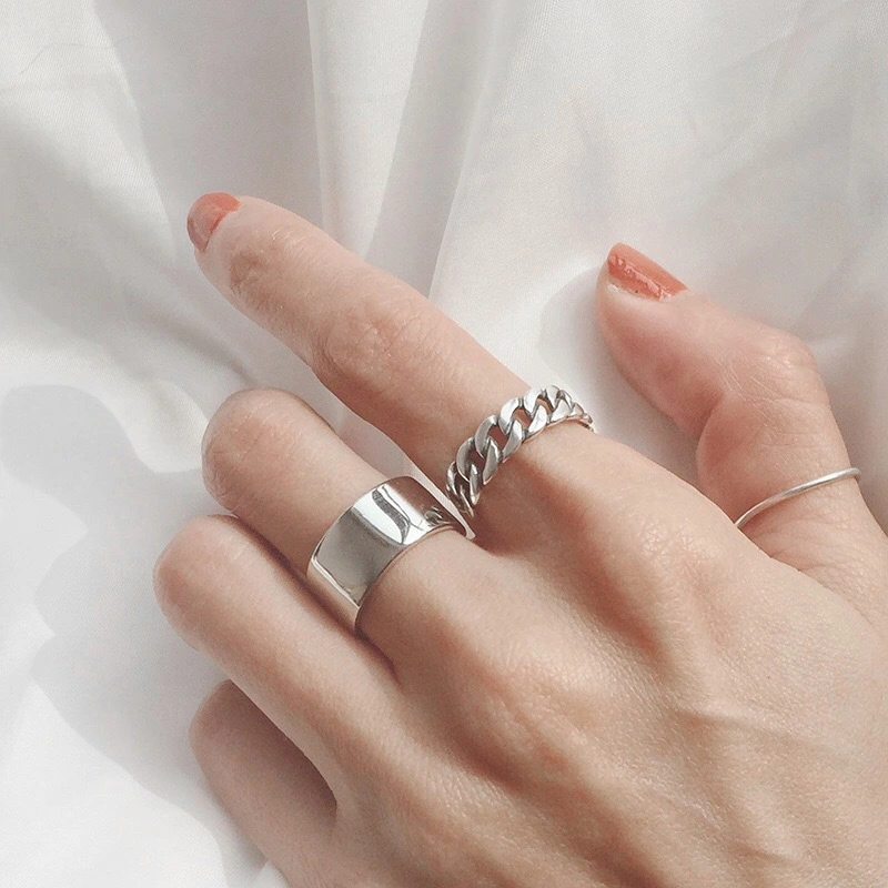 Simple Glossy Thai Silver Wide Face Knuckle Ring